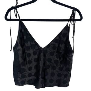 Victorias Secret S Black Polka Dot Satin V Neck Tank Top Camisole Shoulder Tie